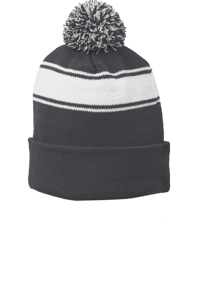 Load image into Gallery viewer, Sport-Tek Stripe Pom Pom Beanie.  STC28
