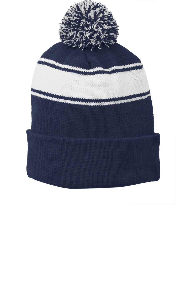 Load image into Gallery viewer, Sport-Tek Stripe Pom Pom Beanie.  STC28
