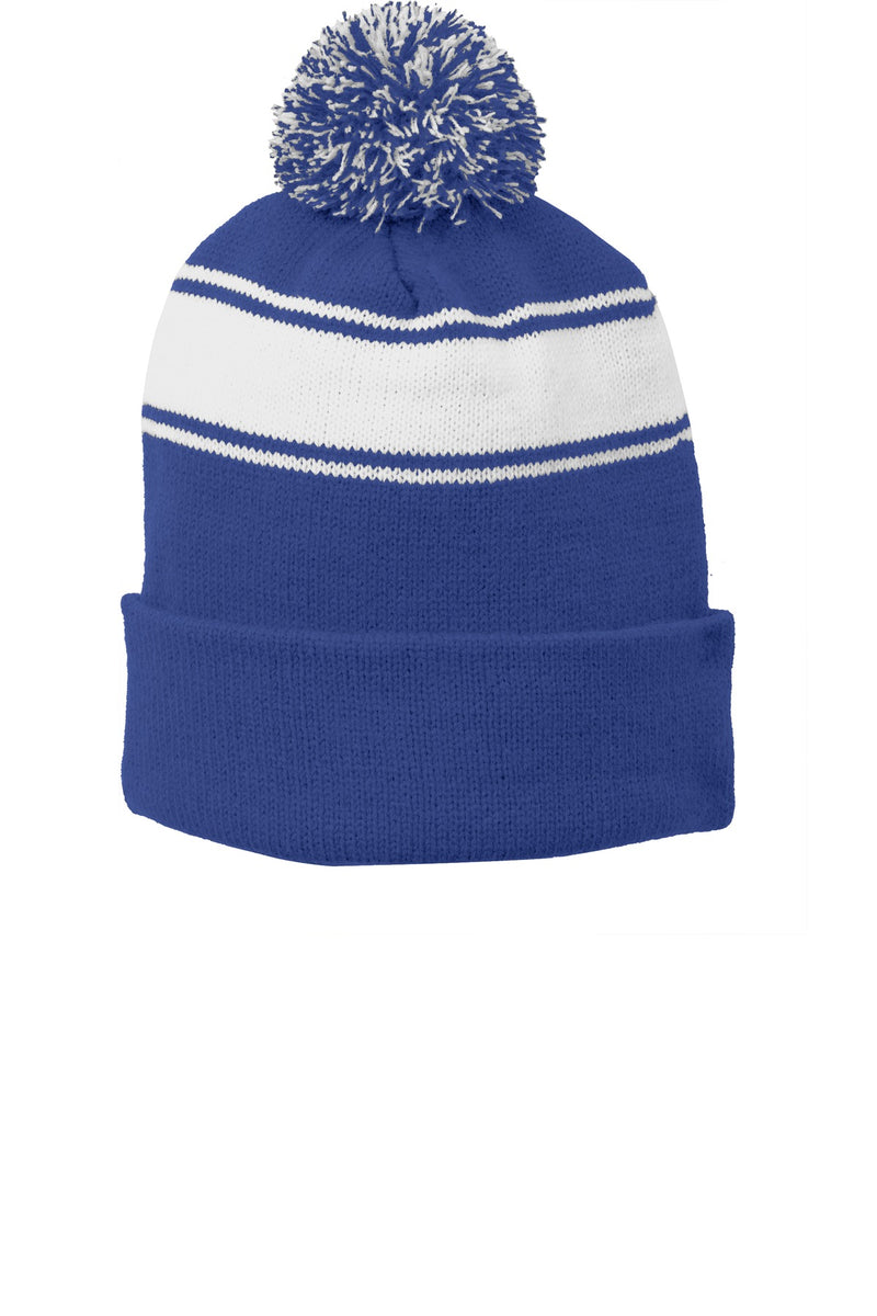 Load image into Gallery viewer, Sport-Tek Stripe Pom Pom Beanie.  STC28
