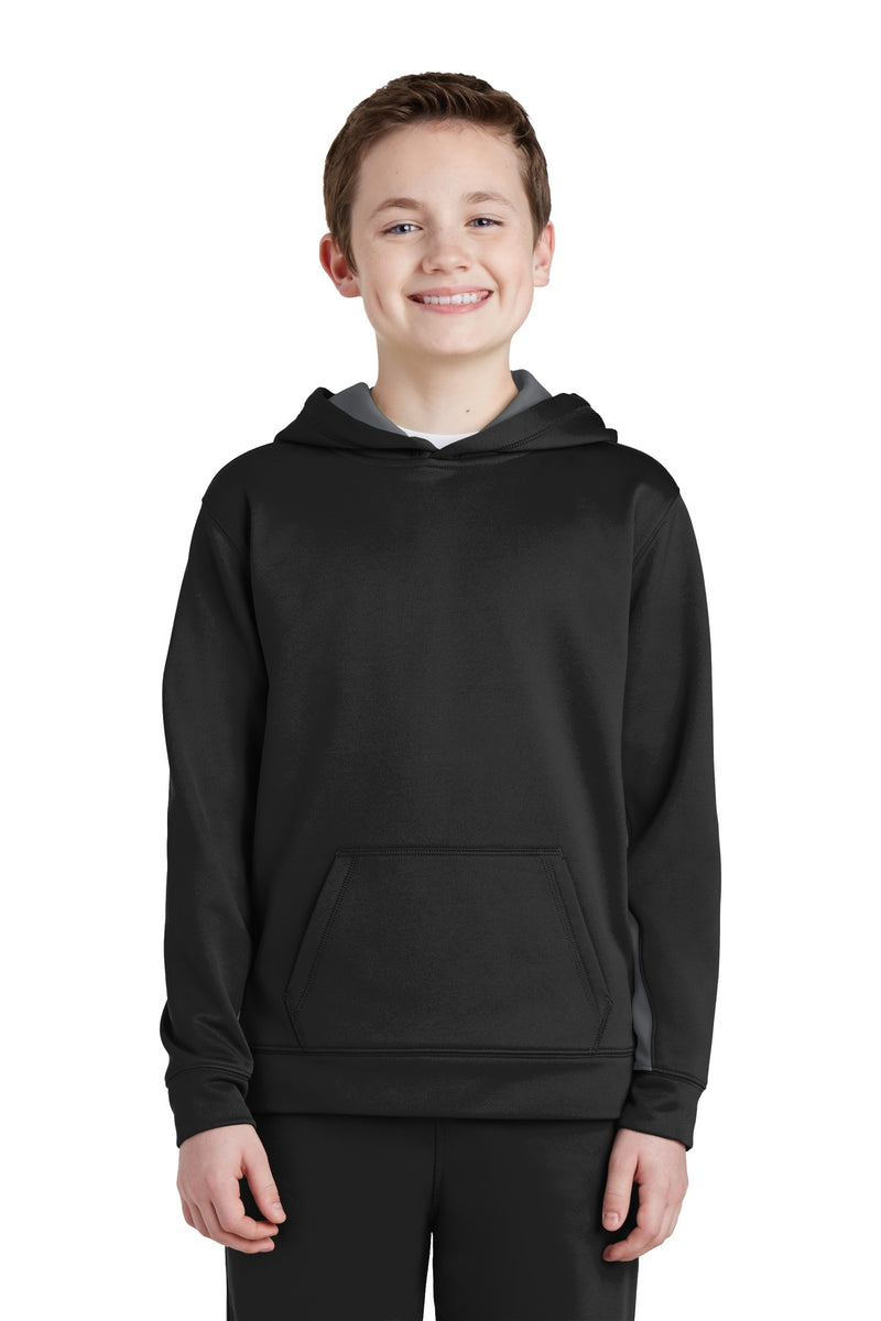 Load image into Gallery viewer, Sport-Tek Youth Sport-Wick Fleece Colorblock Hooded Pullover.  YST235
