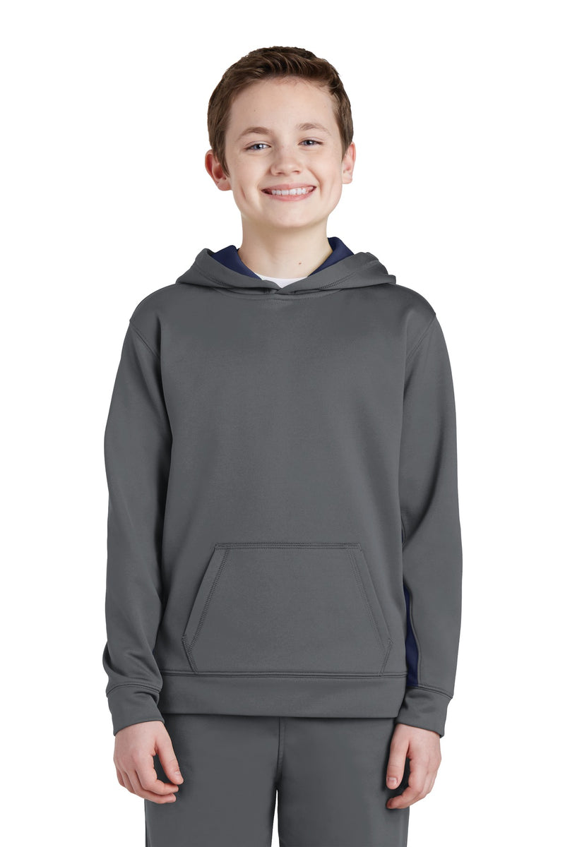 Load image into Gallery viewer, Sport-Tek Youth Sport-Wick Fleece Colorblock Hooded Pullover.  YST235
