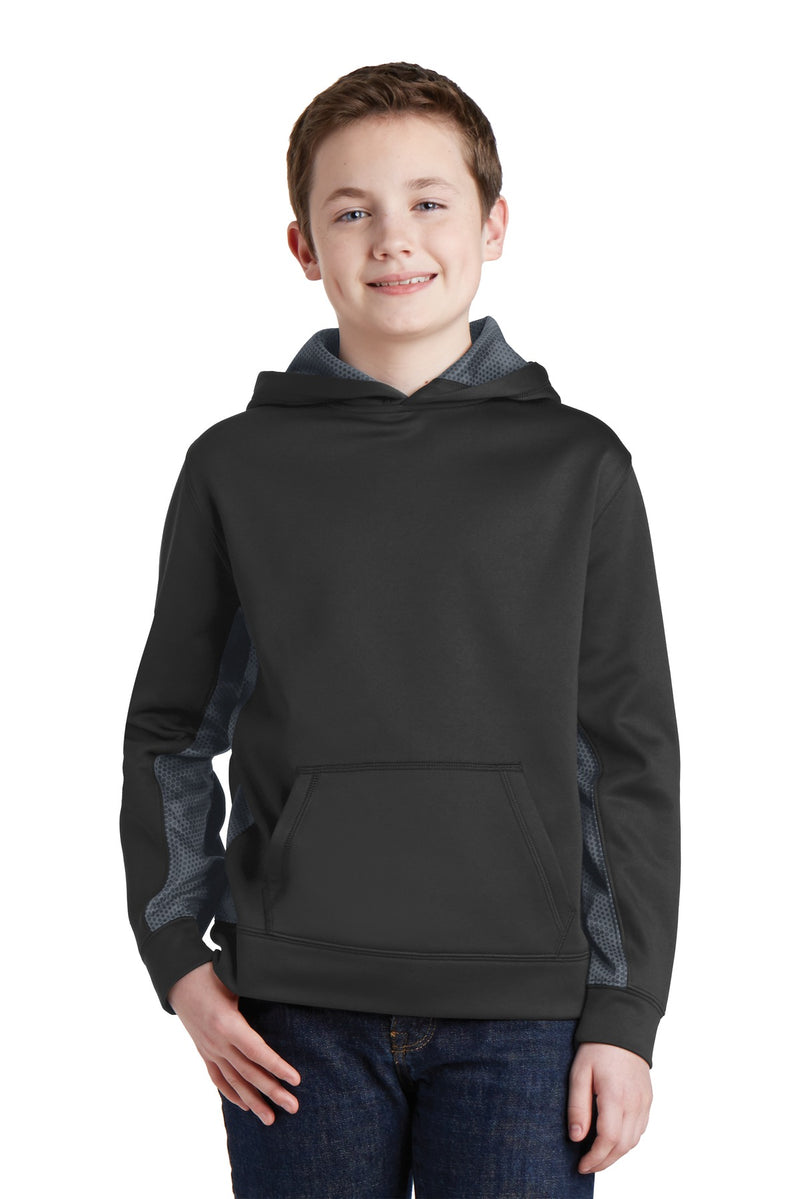 Load image into Gallery viewer, Sport-Tek Youth Sport-Wick CamoHex Fleece Colorblock Hooded Pullover.  YST239
