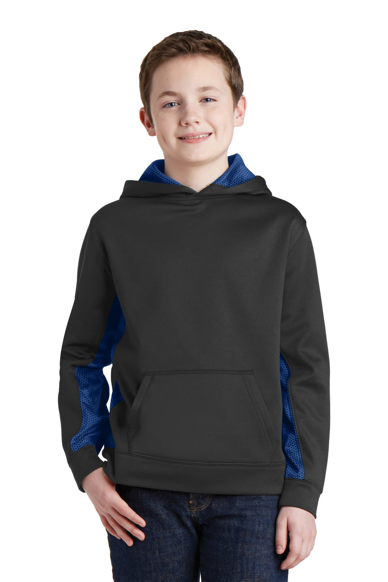 Load image into Gallery viewer, Sport-Tek Youth Sport-Wick CamoHex Fleece Colorblock Hooded Pullover.  YST239
