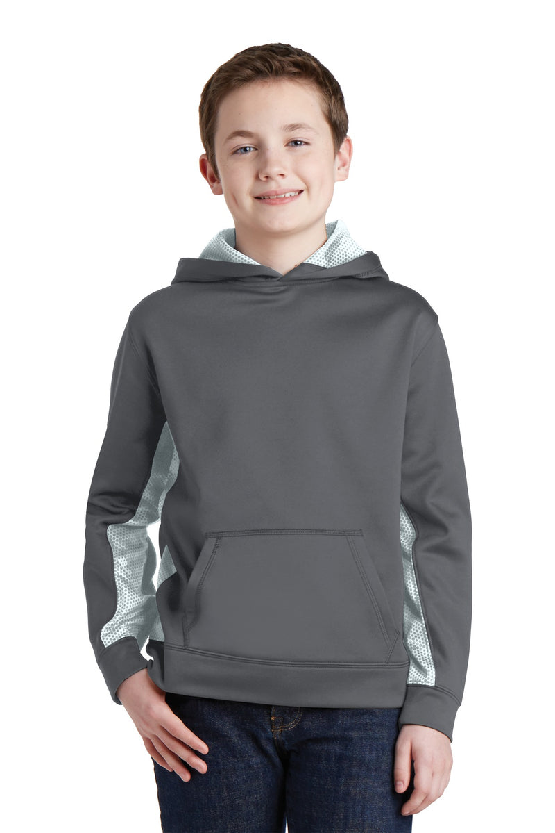 Load image into Gallery viewer, Sport-Tek Youth Sport-Wick CamoHex Fleece Colorblock Hooded Pullover.  YST239
