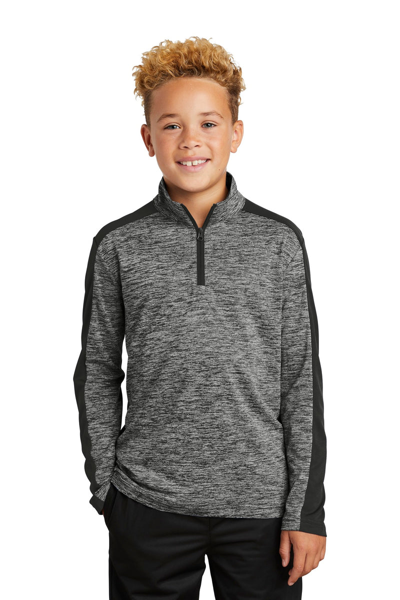 Load image into Gallery viewer, Sport-Tek  Youth PosiCharge  Electric Heather Colorblock 1/4-Zip Pullover. YST397
