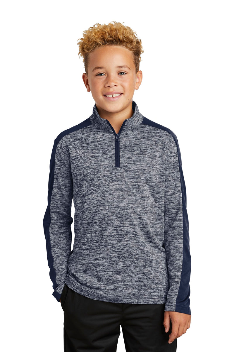 Load image into Gallery viewer, Sport-Tek  Youth PosiCharge  Electric Heather Colorblock 1/4-Zip Pullover. YST397
