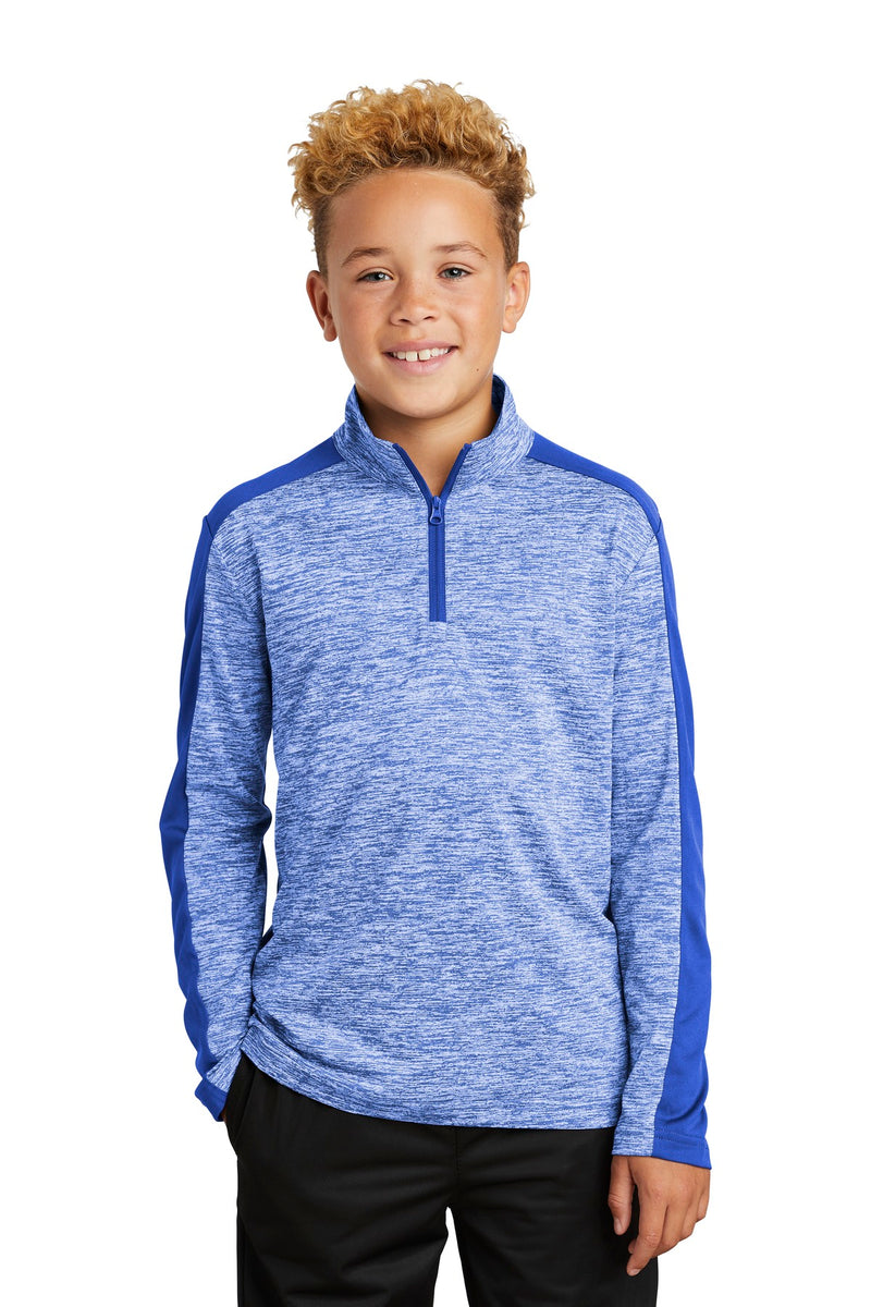 Load image into Gallery viewer, Sport-Tek  Youth PosiCharge  Electric Heather Colorblock 1/4-Zip Pullover. YST397
